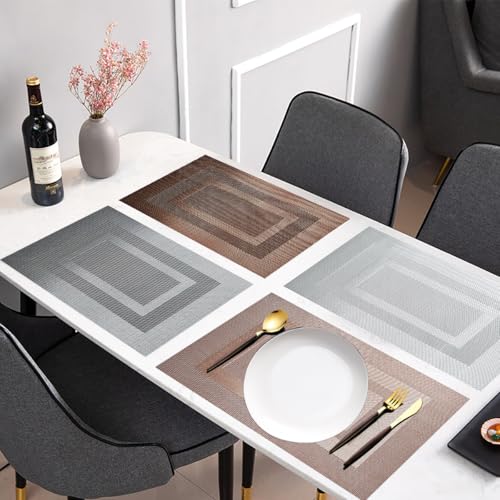 PIGCHCY Placemats Heat Resistant Non Slip Plastic Table Mats Washable Easy to Clean Woven Vinyl Kitchen Durable Placemats for Dining Table Set of 4 (Beige) - color: Box: Deep Beige, size: 4 Placemats