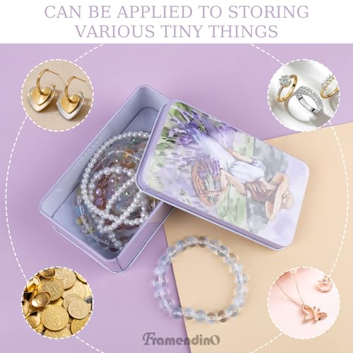 Framendino, 5 Pack Mini Tinplate Tin Boxes Lavender Trinket Jewelry Coin Containers for Jewelry Storage Case - color: Lavender 2