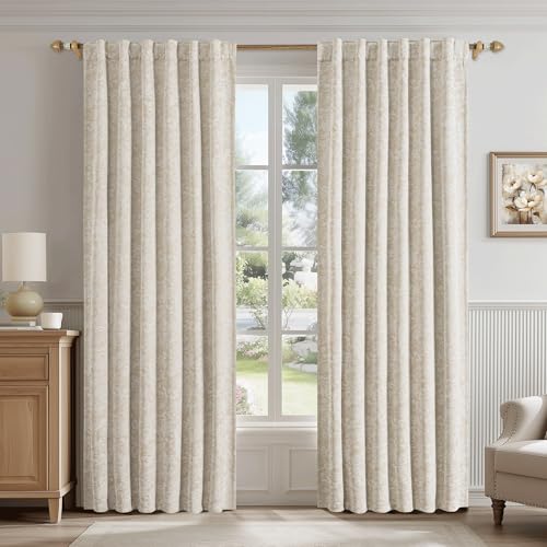 Beauoop Beige Floral Jacquard Blackout Curtains for Bedroom 52x96 2 Panels - color: Rod Pocket | Beige, size: 52"W x 96"L (Pack of 2)