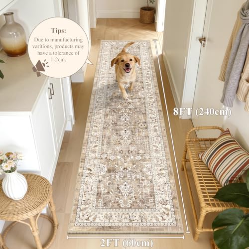 LOKHOM 2x8 Hallway Runnner Rug, Boho Non-Slip Washable Kitchen Rugs, Beige - color: Beige Brown, size: 2' x 8' (Runner)