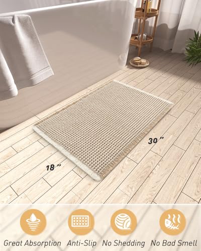 Upgraded Waffle Bath Mat Ultra Absorbent Non Slip Bathroom Mat, 18" x 30" - color: Brown & Cream, size: 18" x 30"