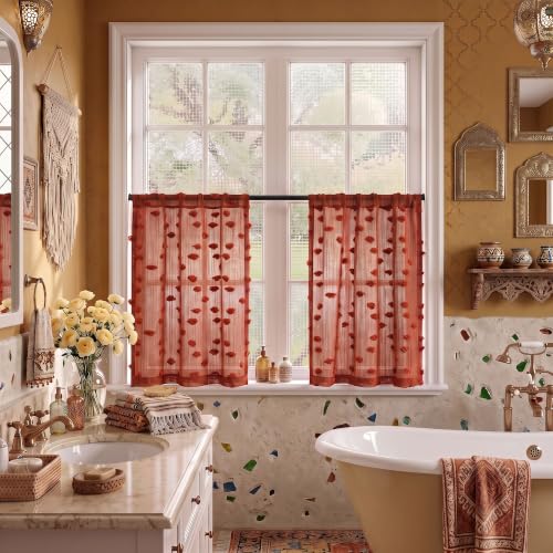 MYSKY HOME Terracotta Boho Sheer Curtains 36 inch Length,2 Panels - color: Terracotta, size: 26"W x 36"L (Pack of 2)