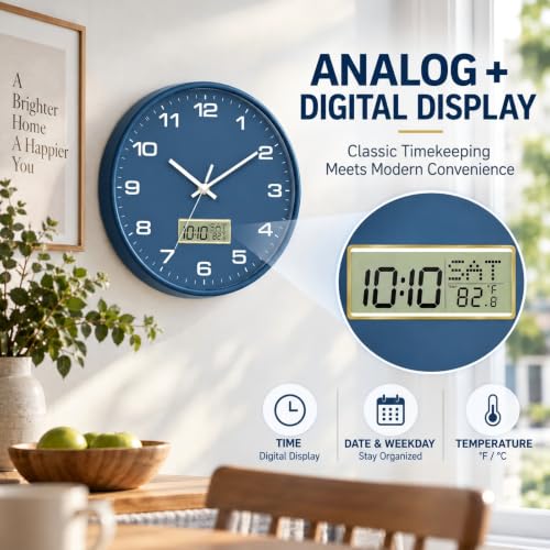 12 Inch Analog & Digital Wall Clock with Date for Office & Home