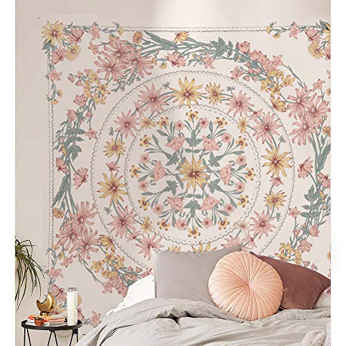 Simpkeely Mandala Floral Medallion Tapestry, Sketched Flower Plant Boho Wall Hanging, Bohemian Tapestries for Bedroom Living Room Dorm Home Décor 59.1 x 80 Inches (RosyBrown) - color: RosyBrown, size: 80"L x 59.1"W