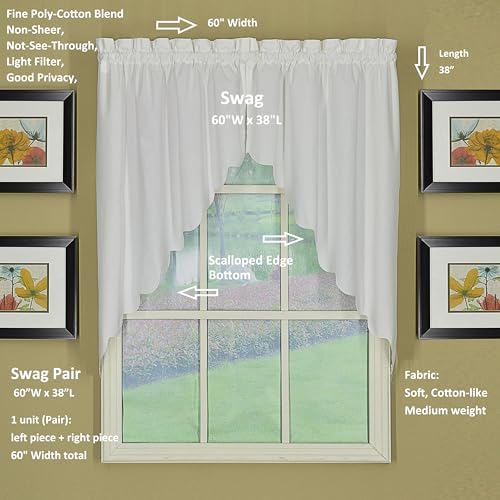Today's Curtain, AMZ Orleans Scallop Curtain, White 38" Swag Pair, 60" W x 38" L, White - color: White, size: 60"W x 38"L (Pack of 1)