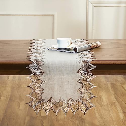 Natural Linen Table Runner 48 inches Beige Lace Coffee Table Runners - size: 16”x48”