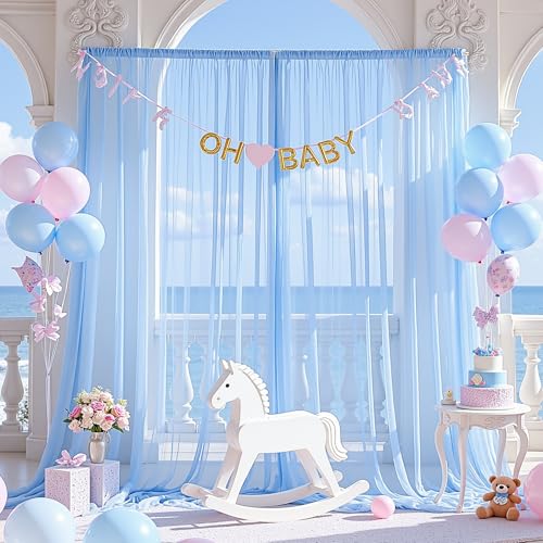 Baby Blue Sheer Backdrop Curtains for Baby Shower Boys Birthday Party Wedding 2 Panels 5 ft X 10 ft Baby Blue Tulle Backdrop Curtains for Party Photoshoot Background Decorations - color: Baby Blue, size: 10FT X 10FT(2 Panels W5ft X H10ft)