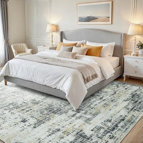 5x7 Washable Area Rug for Living Room Bedroom: Non-Slip Modern Black Gray - color: Black Gray/Gold, size: 5' x 7' (Rectangular)