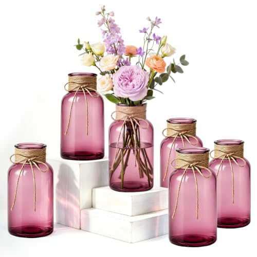 Mason Jars for Centerpiece Glass Flower Bud Vase Purple Vases, 6 Pc - color: Purple