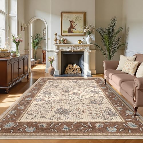 GarveeHome 9x12 Brown Washable Large Area Rug Living Room Rug Non Slip - color: Brown, size: 9' x 12' (Rectangular)