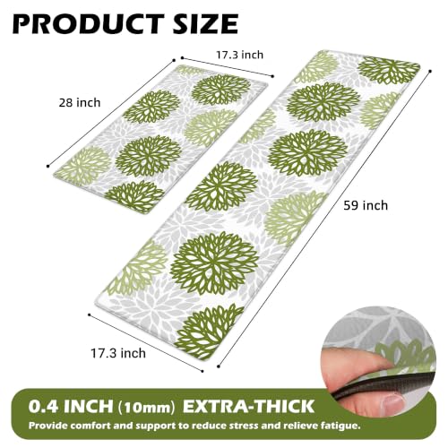 Kitchen Mats Set of 2 Cushioned Anti Fatigue Kitchen Rugs Non Slip Waterproof Runner Memory Foam Kitchen Floor Mat Comfort Standing Mat for Sink, Office, Laundry, Green - color: Sage Green, size: 17.3"x28"+17.3"x59"--0.4"Th