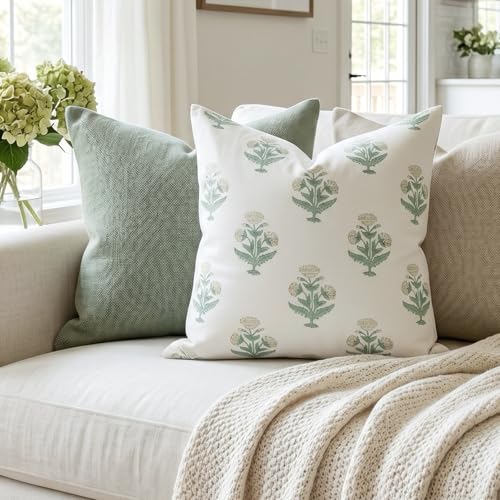 Vintage Floral Print Pillow Covers 20x20 Set of 2 Patterned Accent Decorative Cushion Covers Modern Farmhouse Throw Pillow Covers for Sofa Couch Chair Bed Living Room Home Decor, Sage Green - size: 20" x 20" (Pack of 2)