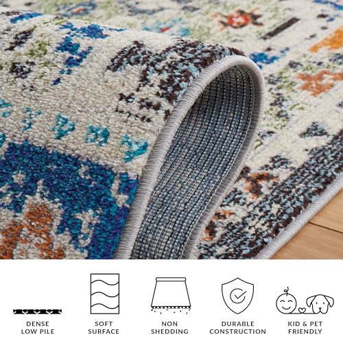 SAFAVIEH Madison Collection Runner Rug - 2' x 8', Navy & Beige, Boho Diamond Distressed Design, Non-Shedding & Easy Care, Ideal for High Traffic Areas in Living Room, Bedroom (MAD418M) - color: Navy/Beige, size: 2' x 8' (Runner)