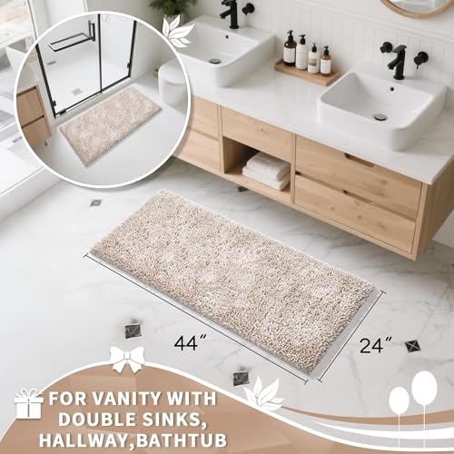 Yimobra Long Bathroom Rug Non Slip 44x24 Inch, Extra Thick Soft Absorbent Chenille Bath Mat, Machine Washable Quick Dry Bath Rugs for Bathroom Floor, Tub and Shower, Home Decor Accessories, Khaki - color: Khaki, size: 44" X 24"