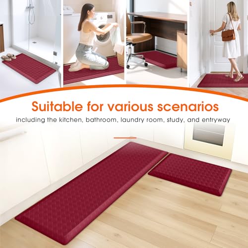 TranquilRelax 4/5 Inch Cushioned Anti Fatigue Kitchen Mats, Burgundy - color: Burgundy, size: 2-Piece | 28"+59" | Extra Thick