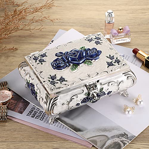 Hipiwe Vintage Metal Jewelry Box Christmas Birthday Gift for Women - color: White, size: Large