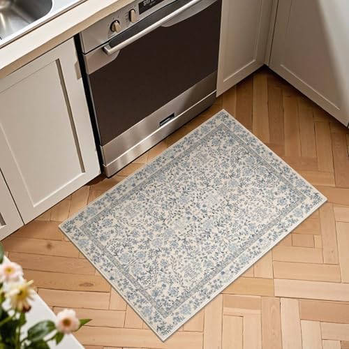 jinchan 2x3 Washable Entryway Area Rug, Floral Non-Slip, Blue/Cream - color: Blue/Cream, size: 2' x 3' (Rectangular)