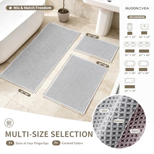 Waffle Bath Mat with Tassels 32x20 Non Slip Absorbent, Light Grey - color: Light Grey, size: 32" X 20" (Bathroom Rug)
