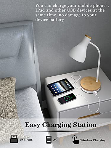 LALISU Metal Desk Lamp Wireless Charging Table Lamp Touch Reading Lights - color: White