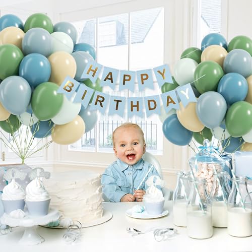 12inch Blue and Green Balloons with Sage Dusty Blue Pastel Green Balloons - color: Dusty Blue Green
