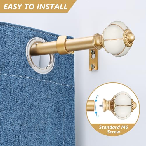 Ceramic Curtain Rods for Windows 66 to 120 Inch 1 Inch Adjustable - color: Gold Beige, size: 66"-120"