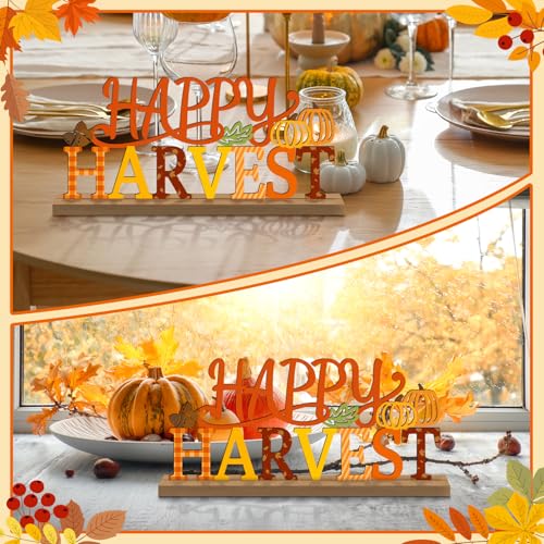 Fall Pumpkin Table Decorations Centerpiece, Metal Table Sign - style: Happy Harvest