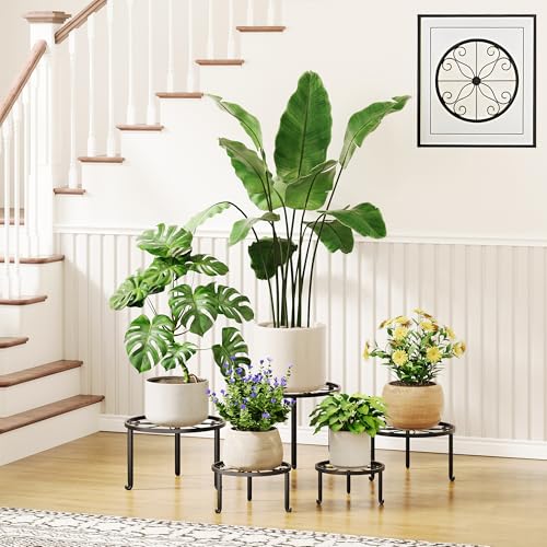 5 Pack Metal Plant Stand, Heavy Duty Anti-Rust Iron Flower Pot Holder for Indoor Outdoor Garden - color: S-Black