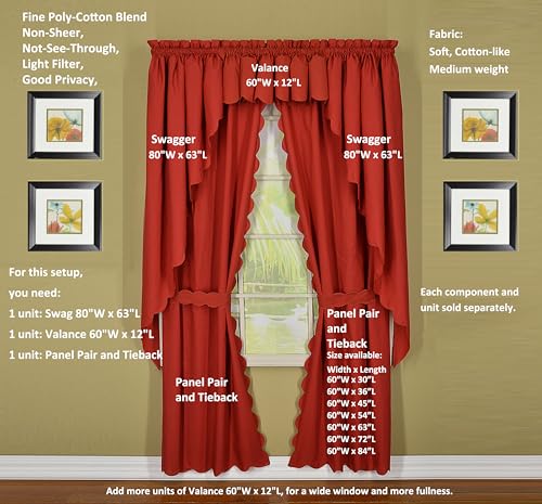 Today's Curtain, Orleans Scallop Curtain, Brick Red 45" Panel Pair and Tieback,4-Piece-Set, 60" W x 45" L, Brick Red - color: Brick Red, size: 60"W x 45"L (Pack of 1)