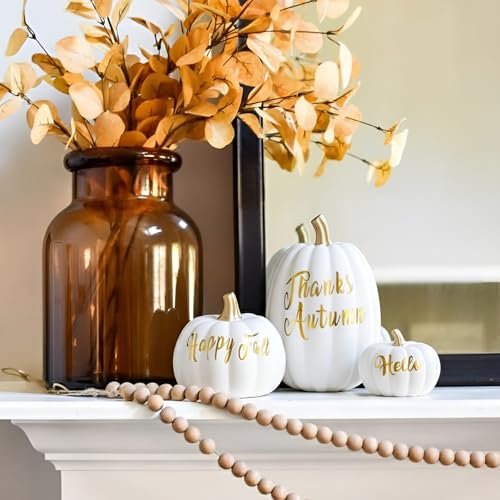 DN DECONATION 3Pcs Fall Pumpkin Decorations for Home, Faux Words Pumpkin