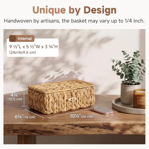 StorageWorks Wicker Basket with Lid, Storage Baskets with Lids, Hyacinth - color: Natural(Water Hyacinth), size: 10¼"L × 6¼"W × 4¼"H