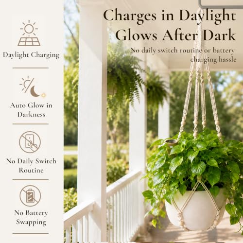 Macrame Plant Hanger with 2 Solar LED Lights, 35 in