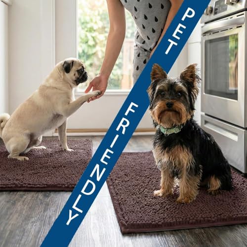 Bathroom Rugs Sets 2 Piece,Super Absorbent Chenille Bath Mats and U-Shaped Toilet Rug,Strong PVC Non Slip Backing,Microfiber Washable Dry Quickly Bath Mats for Bathroom(20"x32"+20"x20"U, Coffee) - color: Coffee