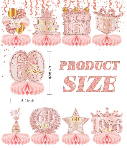 9 Pcs 60th Birthday Decoration for Women Happy 60th Birthday Table Honeycomb Decorations Rose Gold Pink Centerpieces Tables Toppers1965 Decor Cheers to 60 Years Old Birthday Party Favors - color: 60th-rose Gold Pink