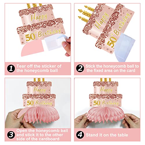 Turypaty Happy 50th Birthday Honeycomb Table Centerpieces Decorations Women - style: Pink Rose Gold 50th