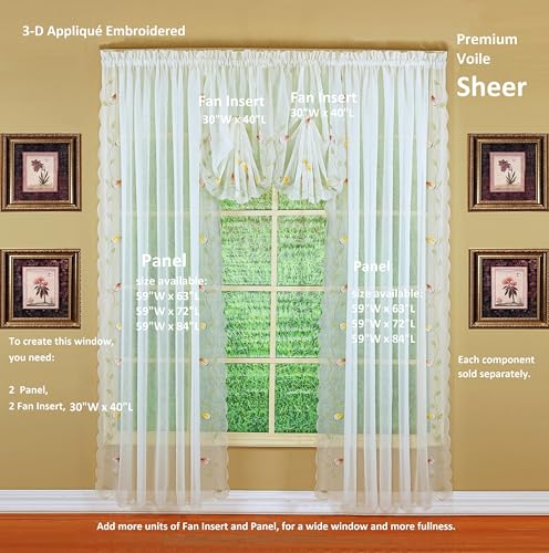 Today's Curtain,Vineyard 3-D Appliqué,Fan Insert, Ecru, 30" W x 40" L - color: Ecru, size: 30"W x 40"L (Pack of 1)