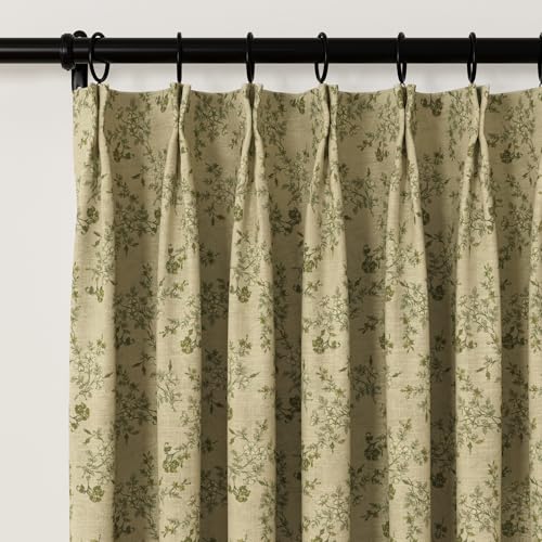 TWOPAGES Pinch Pleat Floral Print Curtain, Vintage, 52W x 84L, 1 Panel - color: Sl-j1 Vintage Linen, size: 52"W x 84"L (Pack of 1)