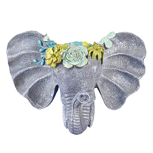 Sungmor Resin Elephant Head Wall Pot, Unique Bohemian Style Animal Face Planter, Vertical Hanging Plant Pot, Pretty Decorative Flower Pot for Indoor Outdoor Plants, for Gardening Lovers - color: Gray