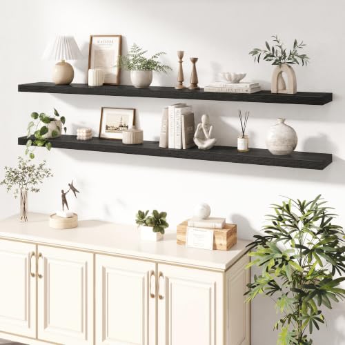 Dreamland 72 Inches Wall Mounted Wood Floating Shelves, Black, 2 Pack - color: Black, size: 72in