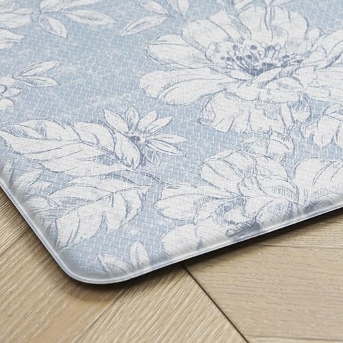 Laura Ashley - Anti-Fatigue Kitchen Mat, Iris Floral Design, Stain, Water & Fade Resistant, Cooking & Standing Relief, Non-Slip Backing, 2 Piece Set: 17.5" x 60" / 17.5" x 28" Light Blue Iris - color: Light Blue / Gray, size: 60"L x 17.5"W / 28"L x 17.5"W