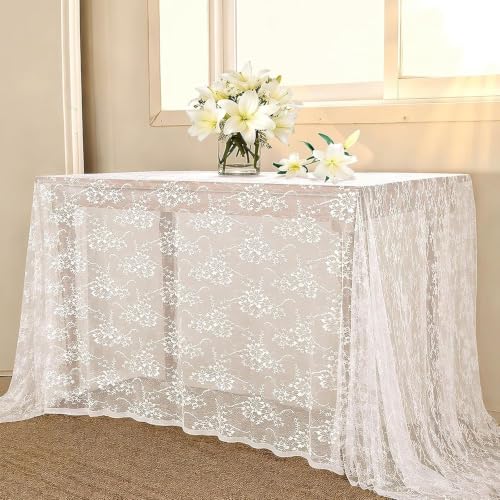 Rustic White Lace Tablecloths Wedding Lace Chic Rectangular Desktop Overlay - color: Rustic White, size: 120" x 60" (1Pc Rectangular)