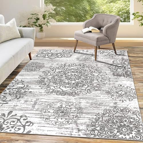 HEBE Area Rug for Living Room 4'x6', Washable Non Slip Boho Bedroom Rug - color: Grey, size: 4' x 6' (Rectangular)