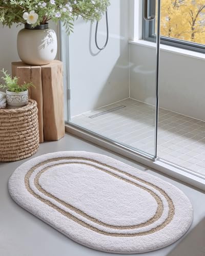 DEXI Oval Bath Mats for Bathroom Non Slip, 43x24 Absorbent Bath Mat, Beige - color: Beige, size: 43" X 24" (Oval)
