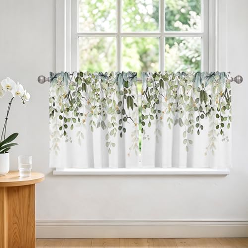 Sage Green Eucalyptus Leaves Window Valance 2 Panels, 36x26 in - color: Eucalyptus Leaves-green, size: 26"W x 36"L (Pack of 2)