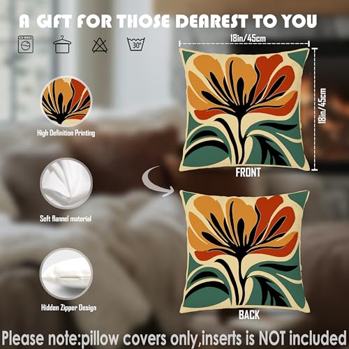 70s Retro Groovy Boho Floral Pillow Covers 18x18, Mid Century Modern Abstract Flower Decorative Throw Pillow Covers Pillowcases for Home Living Room Bedroom - color: Green & Orange 9, size: 18" x 18" (Pack of 1)