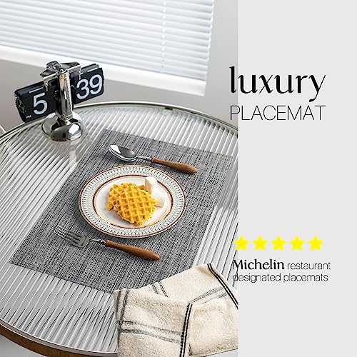 LEXMORE Placemats Set of 6 Vinyl/Plastic Woven Place Mats for Kitchen Table Indoor/Outdoor Washable Placemat Wipeable Dining Table Mats(Dark Gray) - color: A-dark Gray