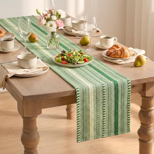 Artoid Mode Emerald Farmhouse Stripe Braided Table Runner 12x72 Inch - color: Emerald, size: 12" x 72", Table Runner