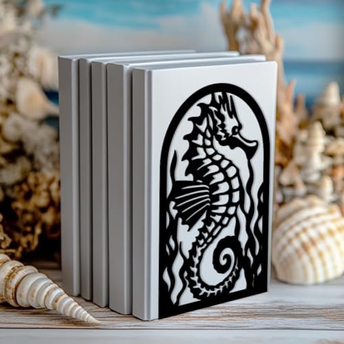 Peacoblue 5.3"x4.3"x7.9" Metal Bookends, Heavy Duty Book Ends for Shelves - style: Seahorse