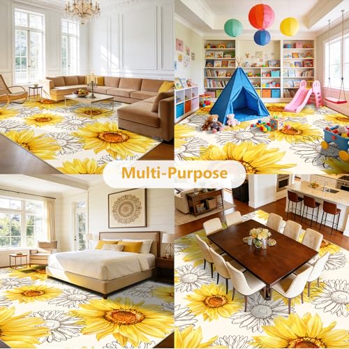 AooHHooA Sunflower Area Rug 8x10, Sunflower Rugs for Living Room, Yellow - color: Sunflower-1, size: 8' x 10' (Rectangular)