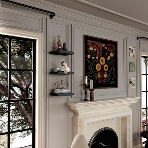 PopiShelves Small Floating Shelves for Wall - 12 x 9 Inch Black Shelves for Bedroom, Living Room, Bathroom, Kitchen, Office Decor Set of 3 - color: Black, size: 12"