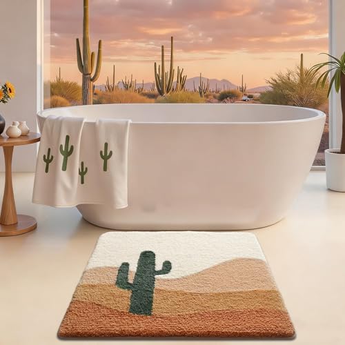 LUMI Square Cactus Bathroom Rug 26x26 Soft Absorbent Bath Mat, Non Slip - color: Cactus Sand, size: 26"x26"
